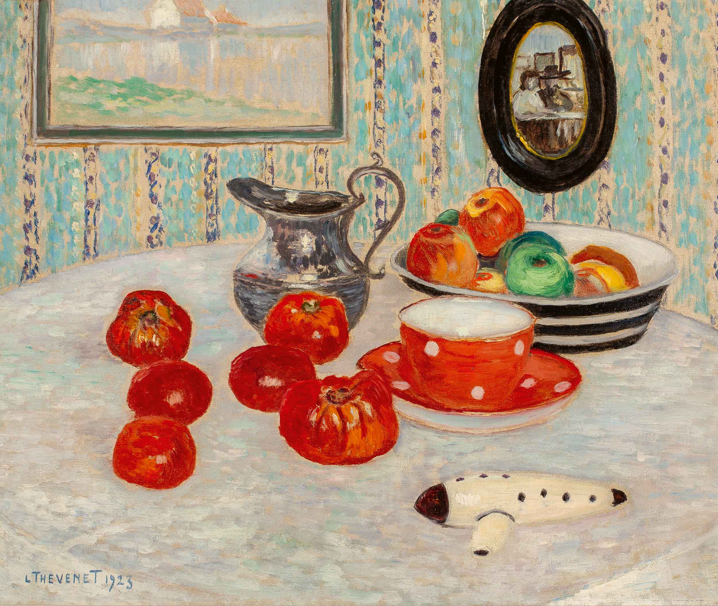 Interior with fruit, tableware and ocarina